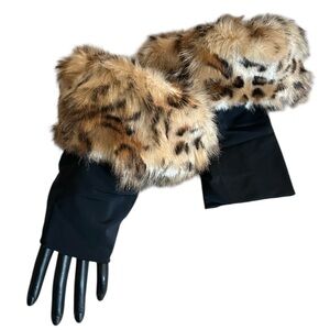 Cuffminks Leopard Faux Fur Cuffs Fingerless Wrist Warmers Gloves